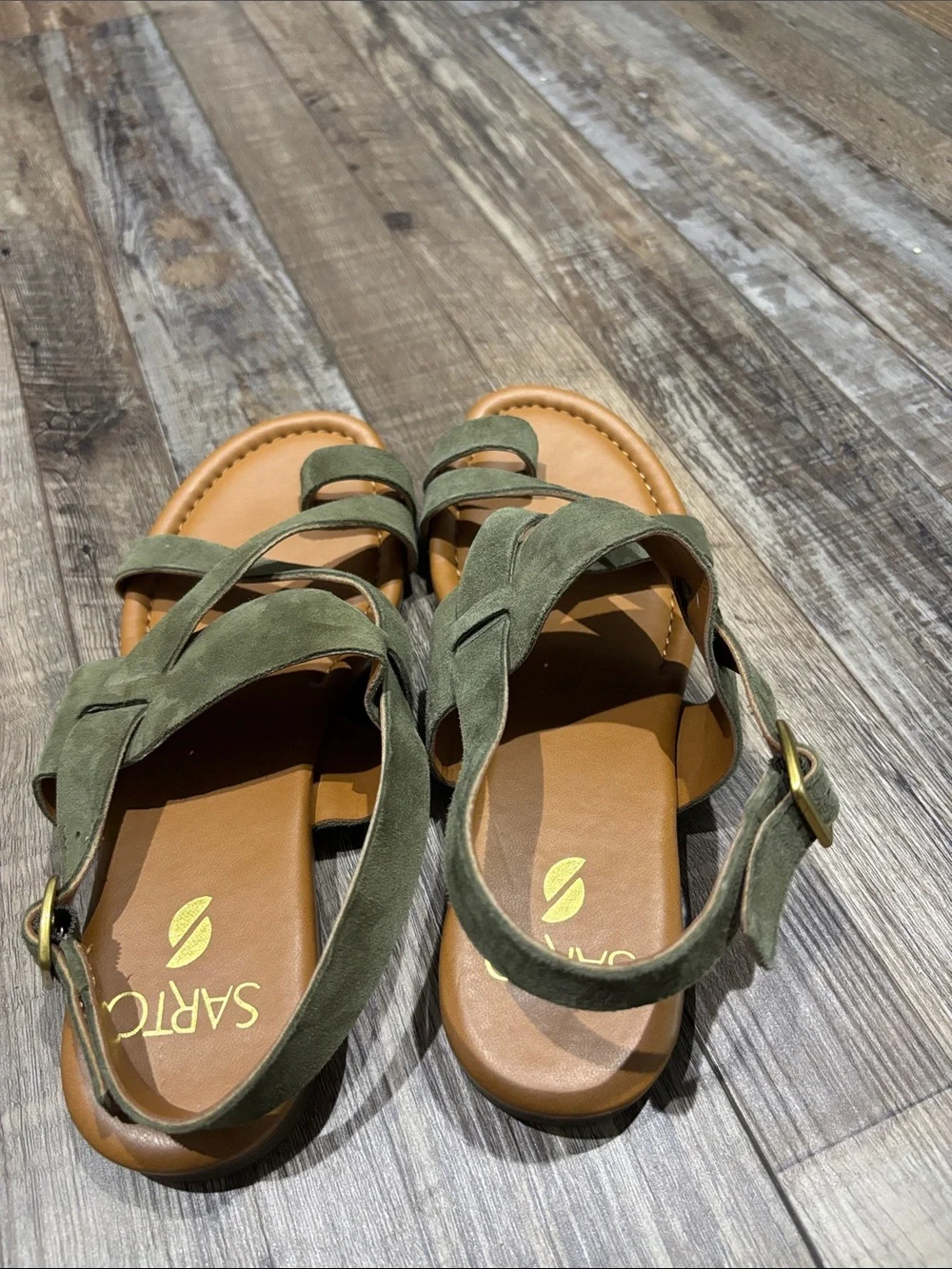 SARTO by Franco Sarto Olive Suede Strappy Buckle Sandals